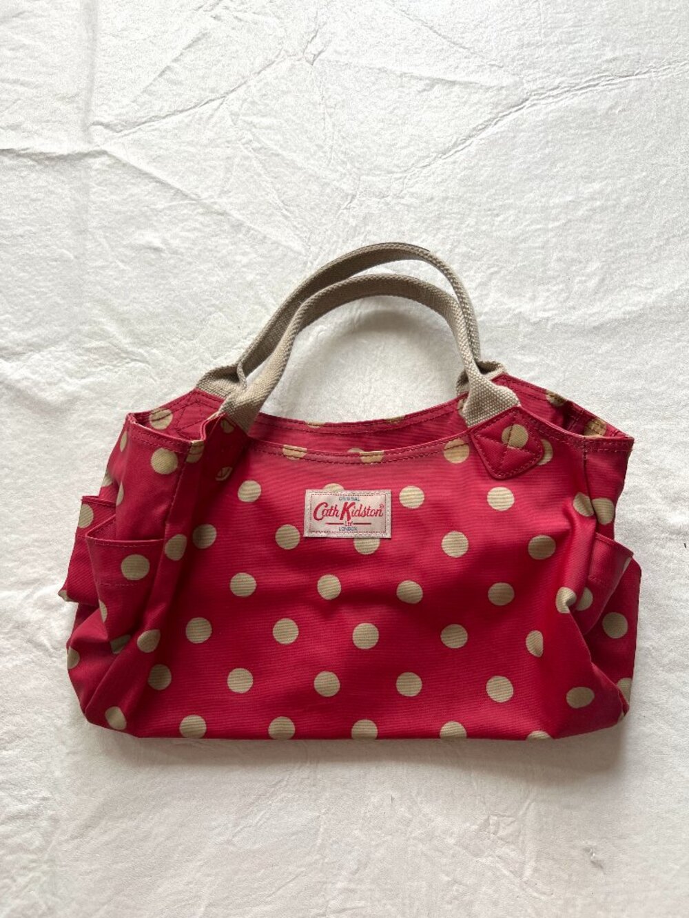 Cath Kidston purse Button Spot day bag red beige polka dotted nylon top handles